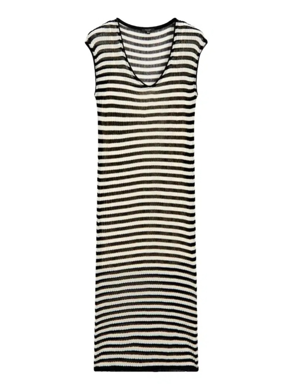 Massimo Dutti Black & White Striped V‑Neck Maxi Dress